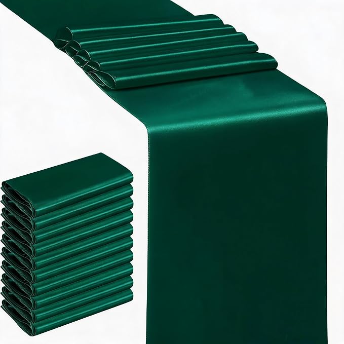 10 Pack Wedding Satin Hunter Green Table Runners 12 X 108 Inches Table Runner by SINSSOWL