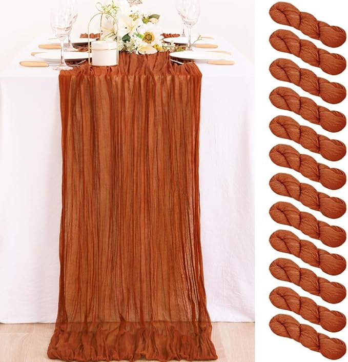 12 Pack Cheesecloth Terracotta Table Runner 10ft Rustic Gauze Decor | by MLMC