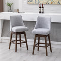 27.5" Counter Height Bar Stools Set of 2, Linen Fabric Mid Century Modern Swivel Barstool with Back & Wood Legs Comfy Upholstered Counter Chairs for Home Bar/Dining Room/Restaurant, Grey