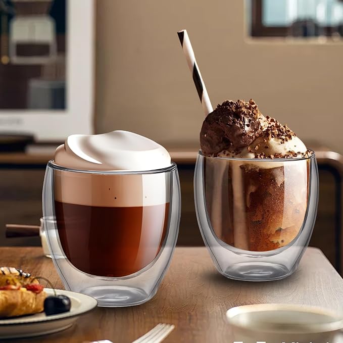 YMMIND Set of 4 Double Walled Glass Coffee Mugs 8 Ounces Insulated Layer Coffee - Image 6
