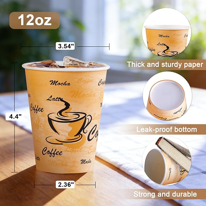 Lamosi 180 Pack 12 oz Coffee Cups, Disposable Paper Cups No Lids | Leakproof - Image 2