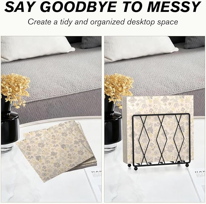 Napkin Holder for Table, 2 Pack Modern Metal Napkin Holders for Paper Napkins & Kitchen Dining & Countertops, Cocktail Upright Napkin Holder Dispenser Suitable for All Room Decors (Black)