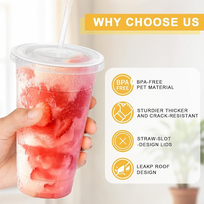 Clawsoff 50 Pack 24 oz Clear Plastic Cups - Image 3