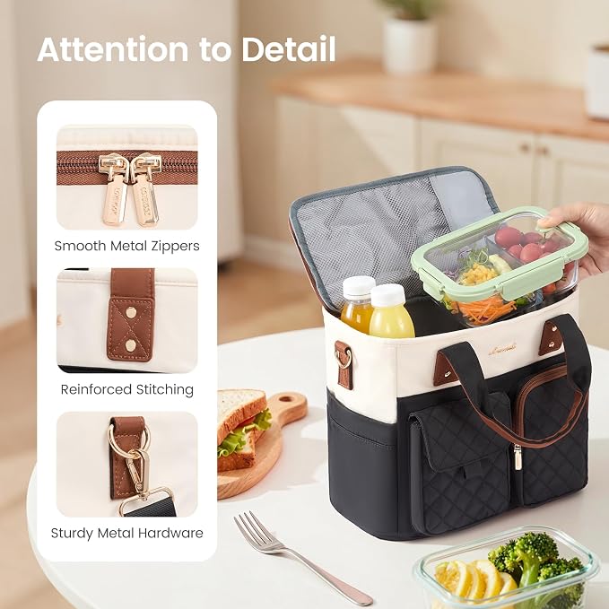 LOVEVOOK Insulated Lunch Bag for Women, Elegant Quilted Stitching Lunch Tote - Image 6