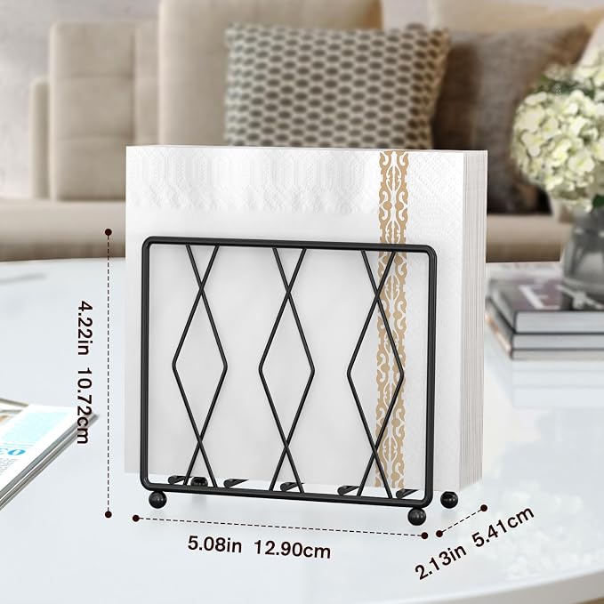 Black Napkin Holder for Table, Modern Metal Stand for Kitchen Counter | Raised - Image 2