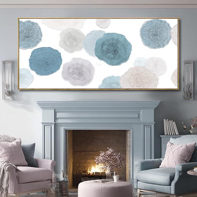 VAYIMDH Neutral Home Wall Decor Blue Canvas Wall Art Contemporary Decorative Painting 32"x70" Large Artwork for Living Room Bedroom