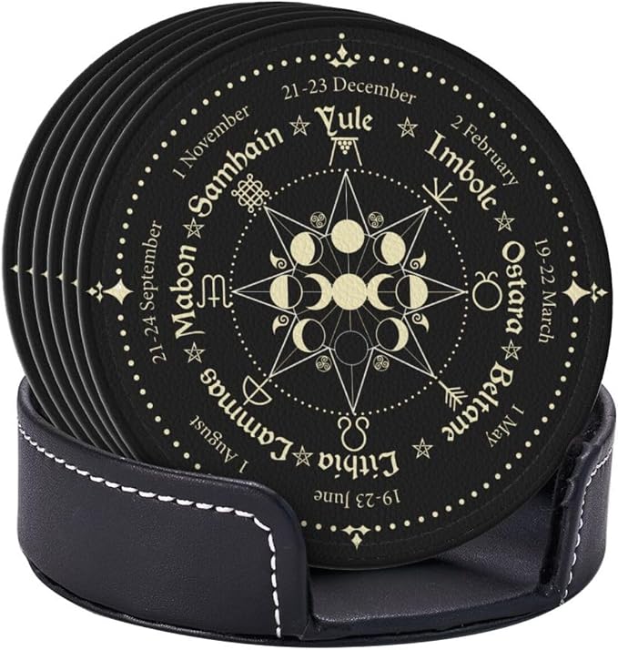 Mystic Witchy Leather Drinks Coasters - Image 3