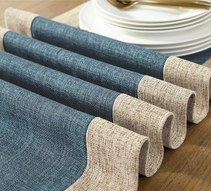 Farmhouse Blue Faux Linen Heavy Dining Table Runner 15 x 71 Inch | Boho Rustic - Image 4