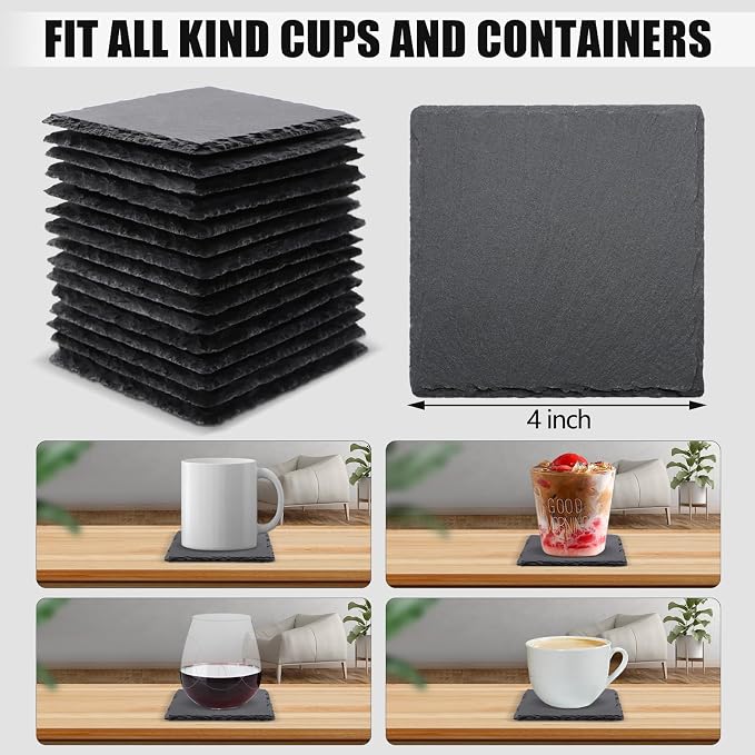 VIBRATITE 24 Pack 4 Inch Square Black Slate Drink Coasters | Laser Engraving - Image 2