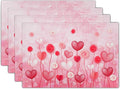 Giwawa Valentines Day Placemats Set of 4 12x18 Inch Red Love Hearts Flower Floral Decorative Place Mat Linen Heat Resistant Washable Table Mats for Kitchen Dining Holiday Wedding Anniversary