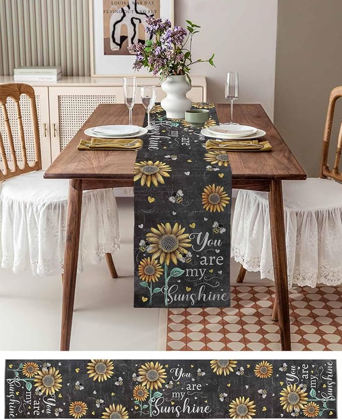 Farmhouse Sunflowers Short Table Runners 48 Inches, Cotton Linen Fabric Table - Image 6