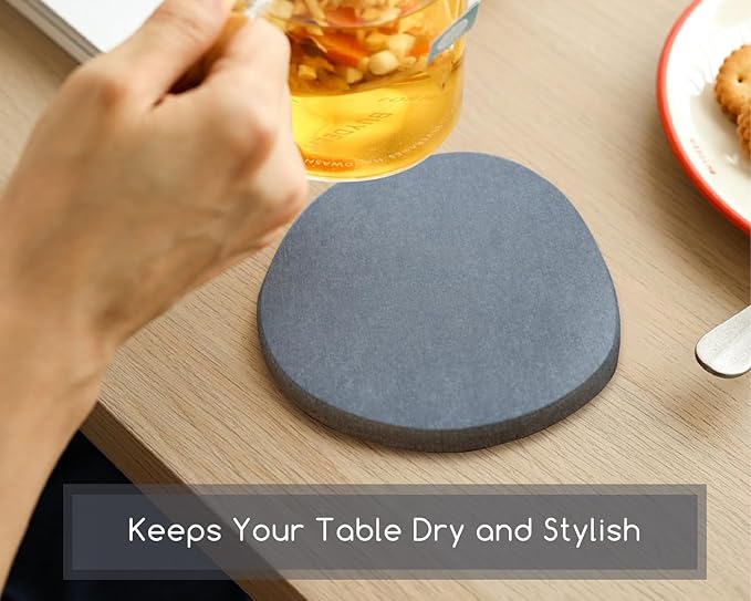 Diatomaceous Earth Coasters,3.9"x3.9", Quick-Dry, Absorbent, Heat-Resistant, Modern Stone Design, Dark Gray, Irregular Shape (4, Grey)