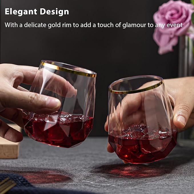 Oojami 40 Pack Disposable Plastic Wine Glasses 12oz Gold Rim - Image 7