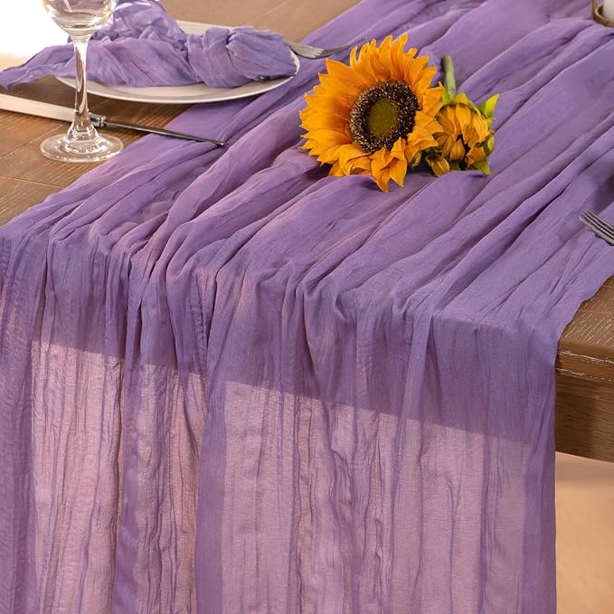 DeZerlor Purple Cheesecloth Table Runner 1 Pack Summer Boho Runner | 120Inches by DeZerlor