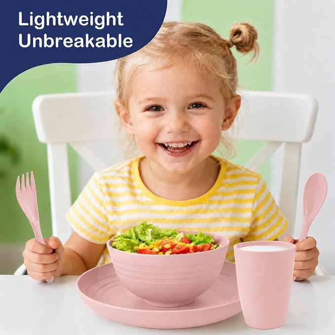 Wheat Straw Dinnerware Sets for 4, 20 Piece Unbreakable Kids Dinnerware Set - Image 4