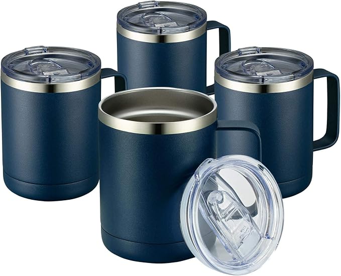 MEWAY 12oz Coffee Mug With Handle 4 Pack Bulk, Stainless Steel Insulated Travel by MEWAY