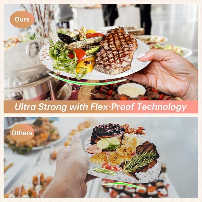 Serves 35 Guests White and Rose Gold Party Supplies,White and Rose Gold Birthday Paper Plates and Napkins,7" Disposable Party Dinnerware for Women