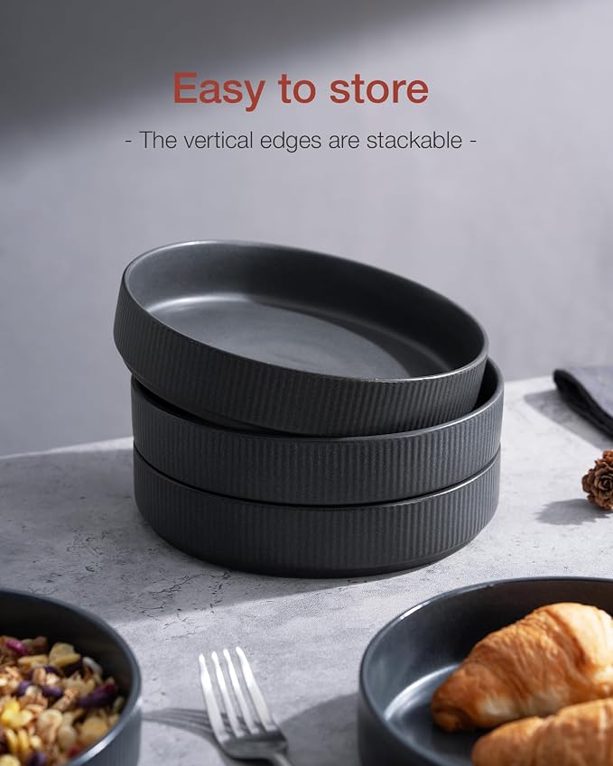 famiware Star 8.25" Pasta Bowls Set of 8, Bowl Plates, Matte Dark Charcoal | - Image 6