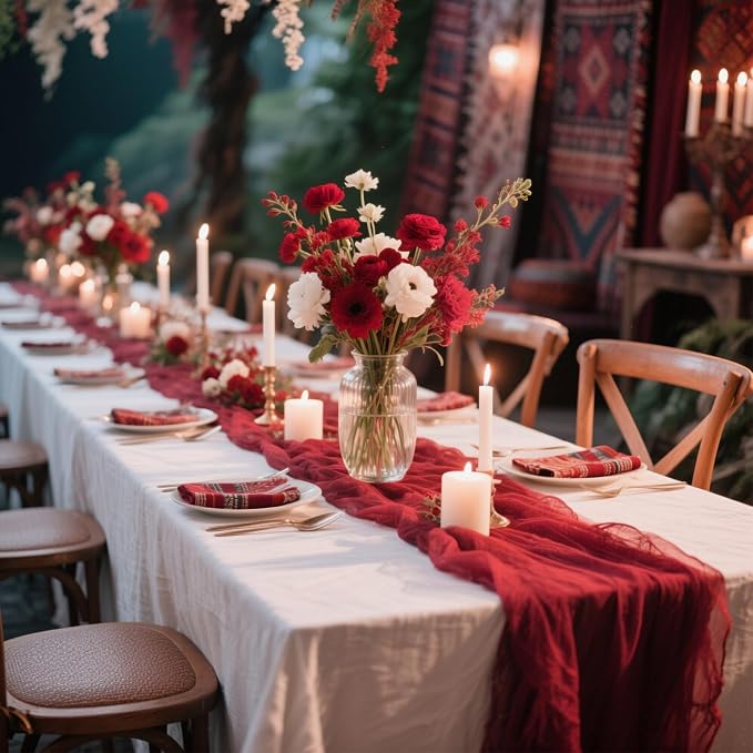 6 Pack Red Valentine's Day Cheesecloth Table Runner Gauze Table Runner 35x120 - Image 8