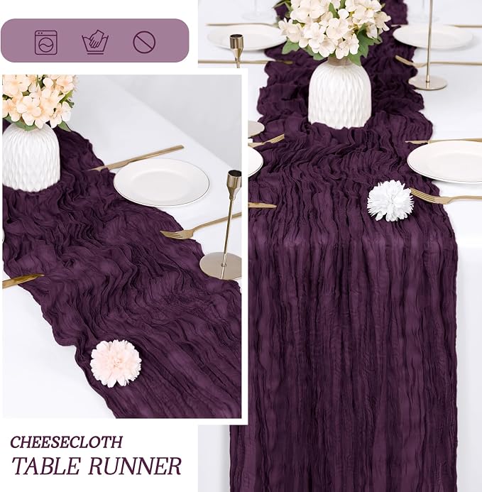 3 Pack Dark Purple Cheesecloth Table Runner 17x108 Inch Semi Sheer Boho Gauze - Image 6