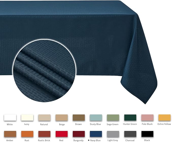 maxmill Square Tablecloth Water Resistance Antiwrinkle Spill Proof Weaved Texture Table Cloth, Decorative Fabric Table Cover for Banquet Parties Event Holiday Dinner, 70 x 70 Inch, Navy Blue