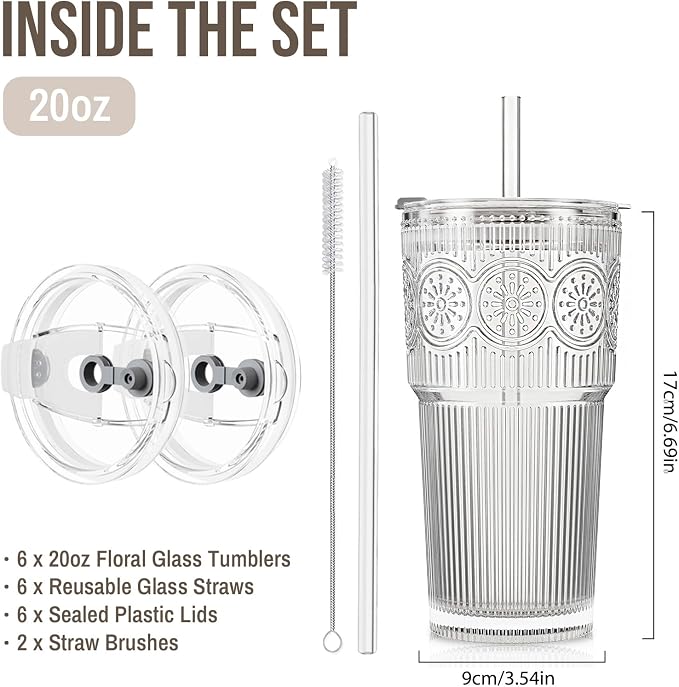 SoulTimes 20oz Ribbed & Floral Glass Tumbler - Image 3
