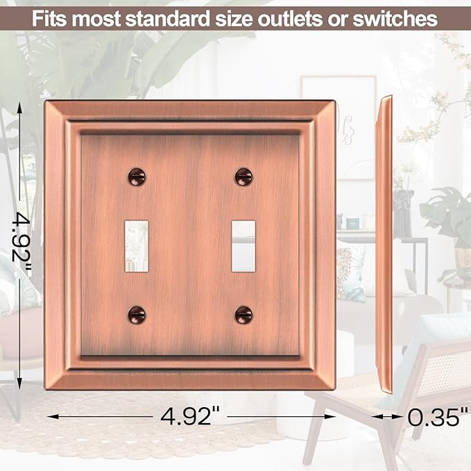 Metal Wall Plate for Electrical Outlets, Decorative Antique Copper Switch Plates Outlet Cover, Light Switch Cover Plate, 2-Gang Wall Plates (Double Toggle, 2 Pack)