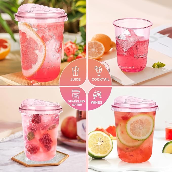 KesaPlan 100 Pack 16 oz Pink Round Bottom Plastic Party Cups - Image 6