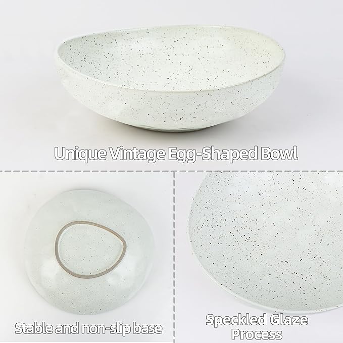 White Speckled Ceramic Decorative Bowl, Textured Stoneware Fruit & Salad Bowl for Table Centerpiece or Entryway