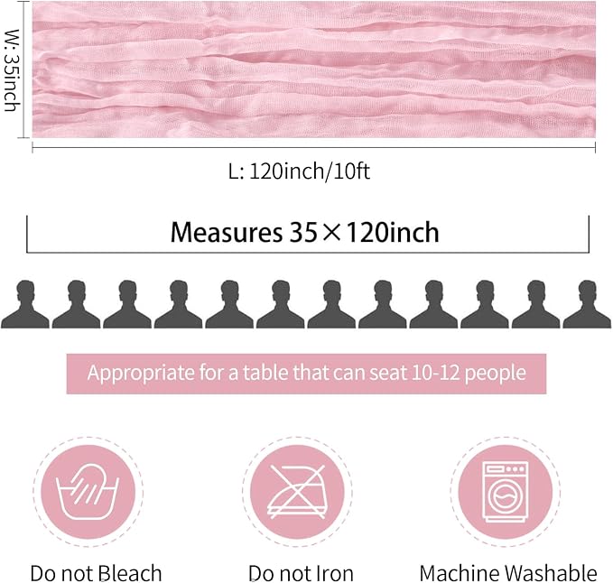3 Pack Light Pink Cheesecloth Table Runner 35x120inch, Summer Rustic Gauze - Image 6