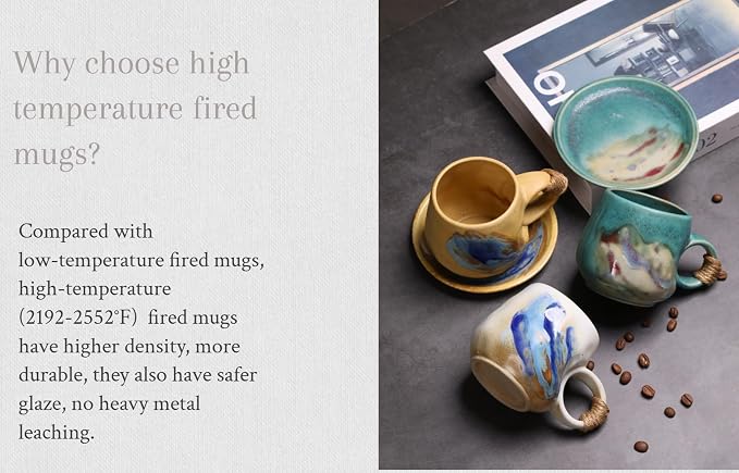 8oz Handmade Ceramic Tea Cup and Saucer set of 2, Small Artisanal Mug - Image 3