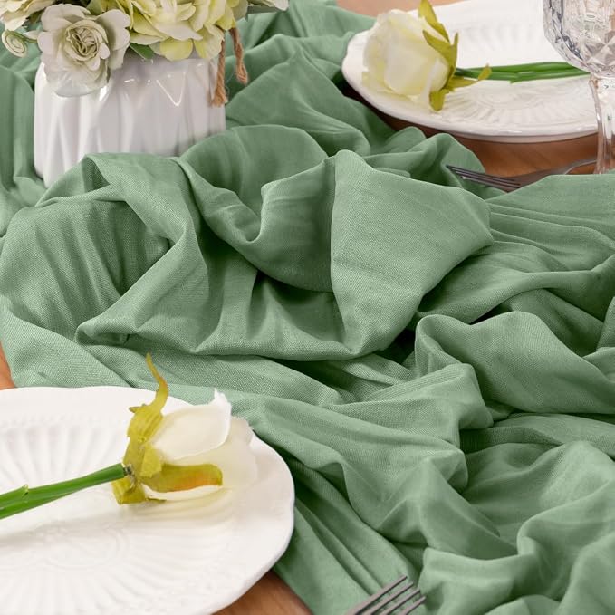 Sage Cheesecloth Table Runner 120 Inches 10 Ft Gauze Table Runner | Summer Boho - Image 6
