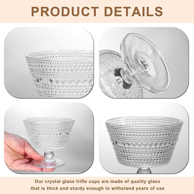 Glass Dessert Bowls Set of 8, 9oz Ice Cream Sundae Cups for Breakfast, Oats, Milk, Sorbet, Yogurt (8PCS)