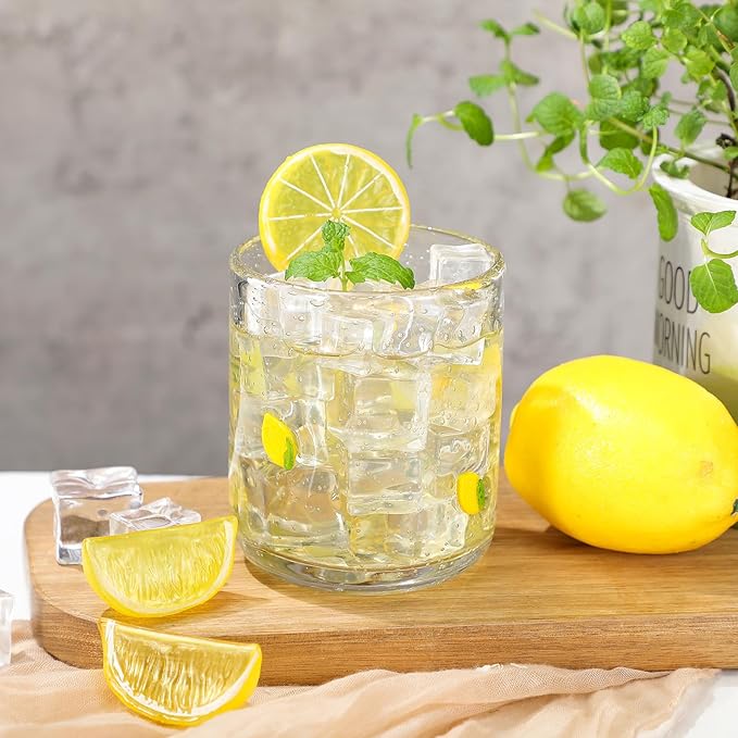 Icon Juice Glasses, 14oz Stemless Wine Drinking Juice Glass Cup for Valentine Party Supplies Gift(1 Pcs,Lemon)