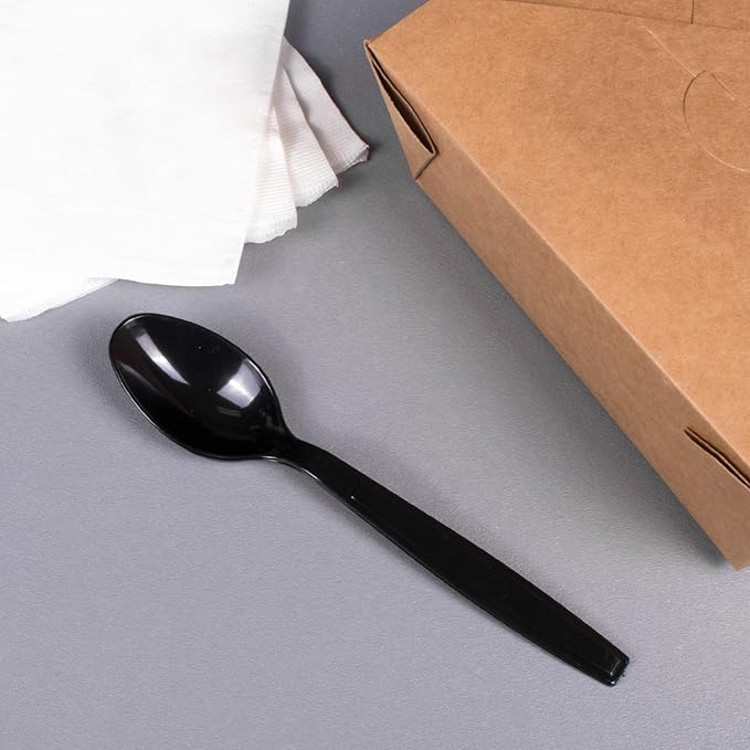 Karat [1,000 ct] Heavy Duty Plastic Spoons Individually Wrapped – Sturdy Disposable Spoons for Break Rooms & Parties – Strong, Firm for Sanitary Use | Black