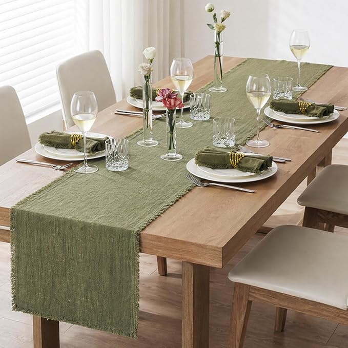 14 x 108 Inches Frayed Edge Table Runner, 270G Heavyweight Sand Washed Slub - Image 3
