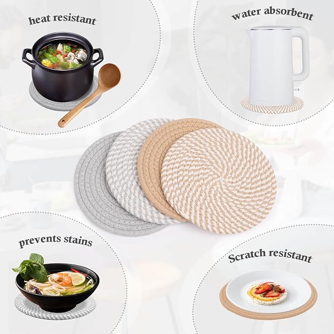 Billbotk 7" Trivets for Dishes, Pots and Pans, 4 Heat Resistant Hot Pads - Image 4