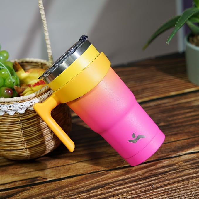 Konokyo 30 oz Tumbler with Handle and Straw, Insulated Travel Mug | Rainbow; - Image 7