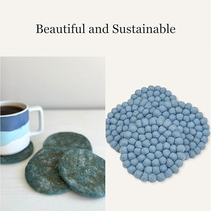 Humble Hilo Handmade Felt Coaster, 3.9 inches, Set of 4 (Ochre)