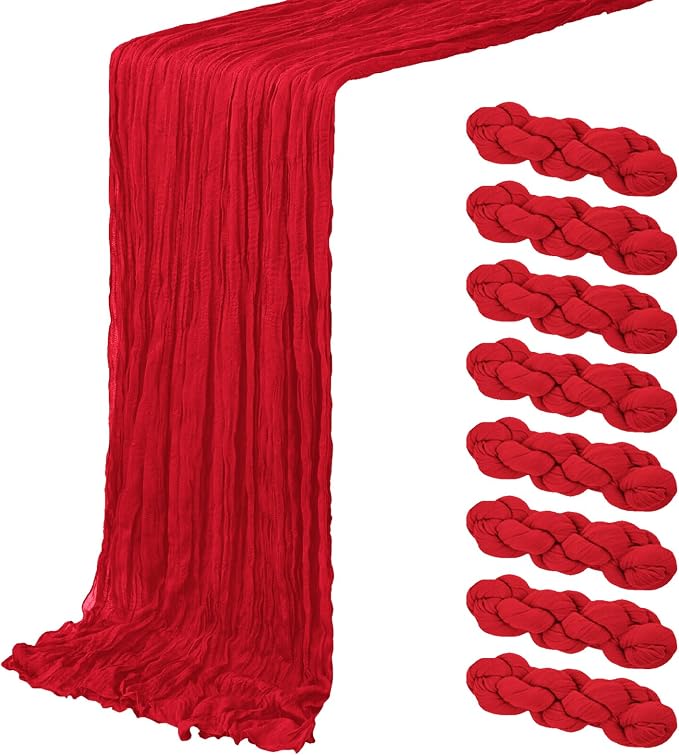 8 Pack Red Cheesecloth Table Runner 20 x 120 inch Gauze Table Runners 10 FT Long by ACSUIT