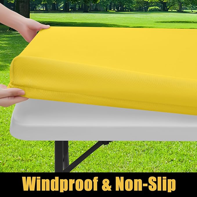 Smiry Rectangle Picnic Table Cloth, Waterproof Elastic Fitted Tablecloths for 4 Foot Tables, Washable Polyester Table Cover for Camping, Indoor and Outdoor (Yellow, 30"x48")