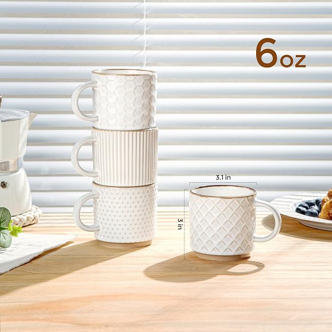 GBhome 6 OZ Stackable Coffee Mugs Set of 4, Ceramic Coffee Cups Set | 4 - Image 2