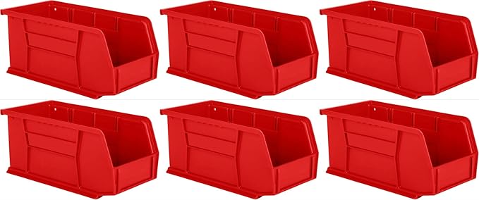 Hudson Exchange 11" x 5-1/2" x 5" (6 Pack) Plastic Stackable Storage Bin and Hanging Container, Red