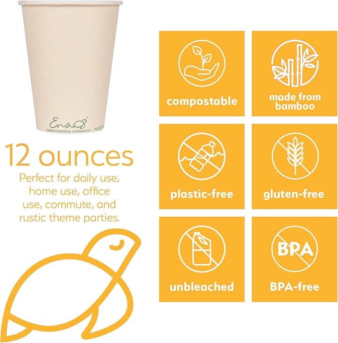 100% Compostable Disposable Coffee Cups Paper Cups Made from Bamboo, - Image 3