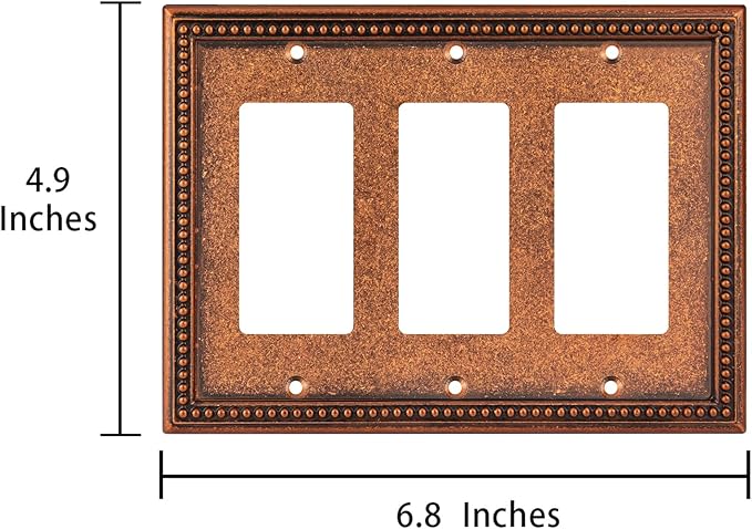 Henne Bery Raised Pearls Decorative Wall Plate Switch Plate Outlet Cover (Triple Decorator, Sponged Copper)