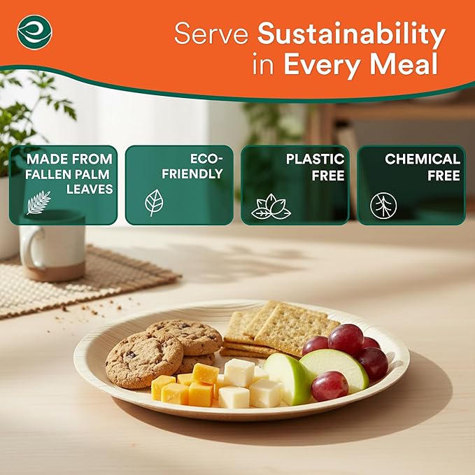 ECO SOUL Palm Leaf Plates 6" Round (50 Count) - Disposable, Eco-Friendly, Biodegradable Bamboo Appetizer Plates - Perfect Dinnerware for Parties, Weddings, Events & Holidays