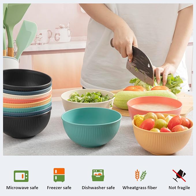 6 Pcs 24 oz Unbreakable Cereal Bowls, The color of rice - Image 3