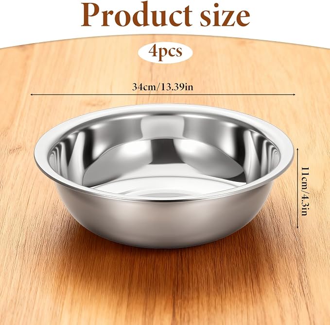4 Pcs Stainless Steel Mixing Bowl Nesting Metal Prep Salad Bowl Extra Large - Image 2