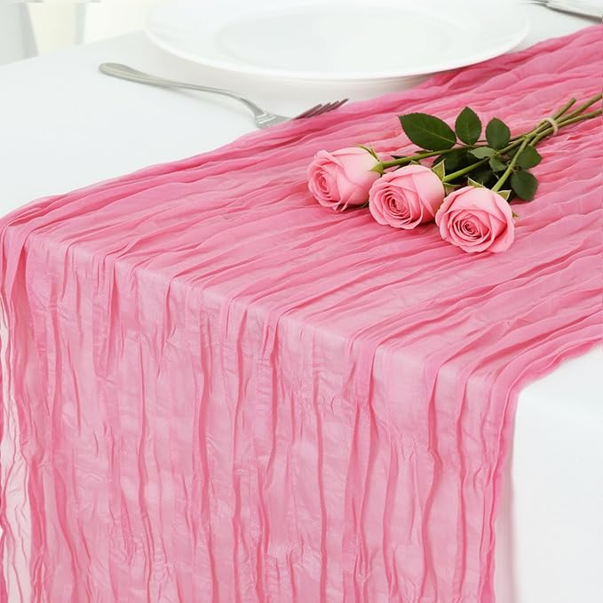 12 Pack Rose Pink Cheesecloth Table Runner 120 Inch Boho Wedding Decor | by Fixwal