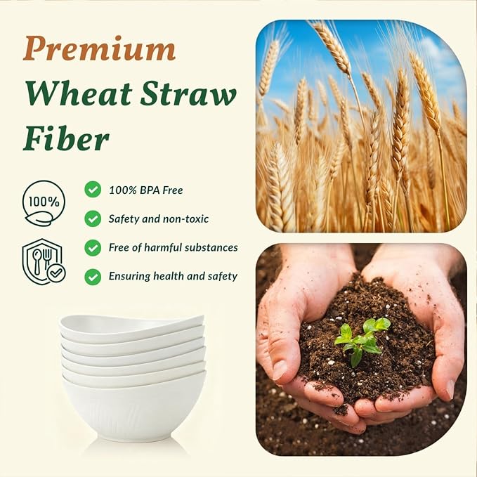 Wheat Straw Bowls, Large Salad Bowls Set of 6, 60 OZ Large Capacity Serving Bowl - Image 3